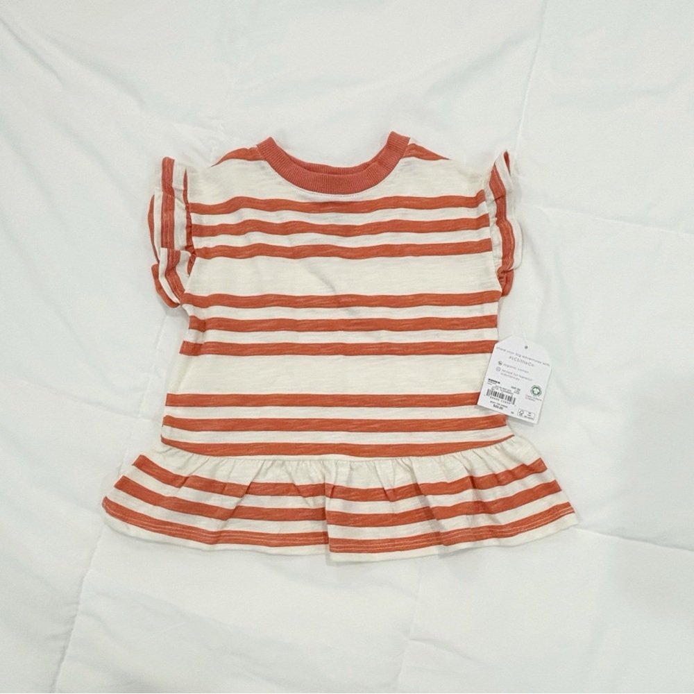 NWT Little Co Organic Cotton Striped Dress with Ruffle Sleeves / Size 6 months